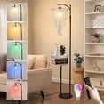 thumbnail image 1 of Arc Floor Lamp with Table and Shelves,Crystal Floor Lamps for Living Room,Dimmable Elegant Modern LED Floor Standing Lamp with Remote Control & 10 Colors,Black Adjustable Tall Lamp For Bedroom Corner, 1 of 7