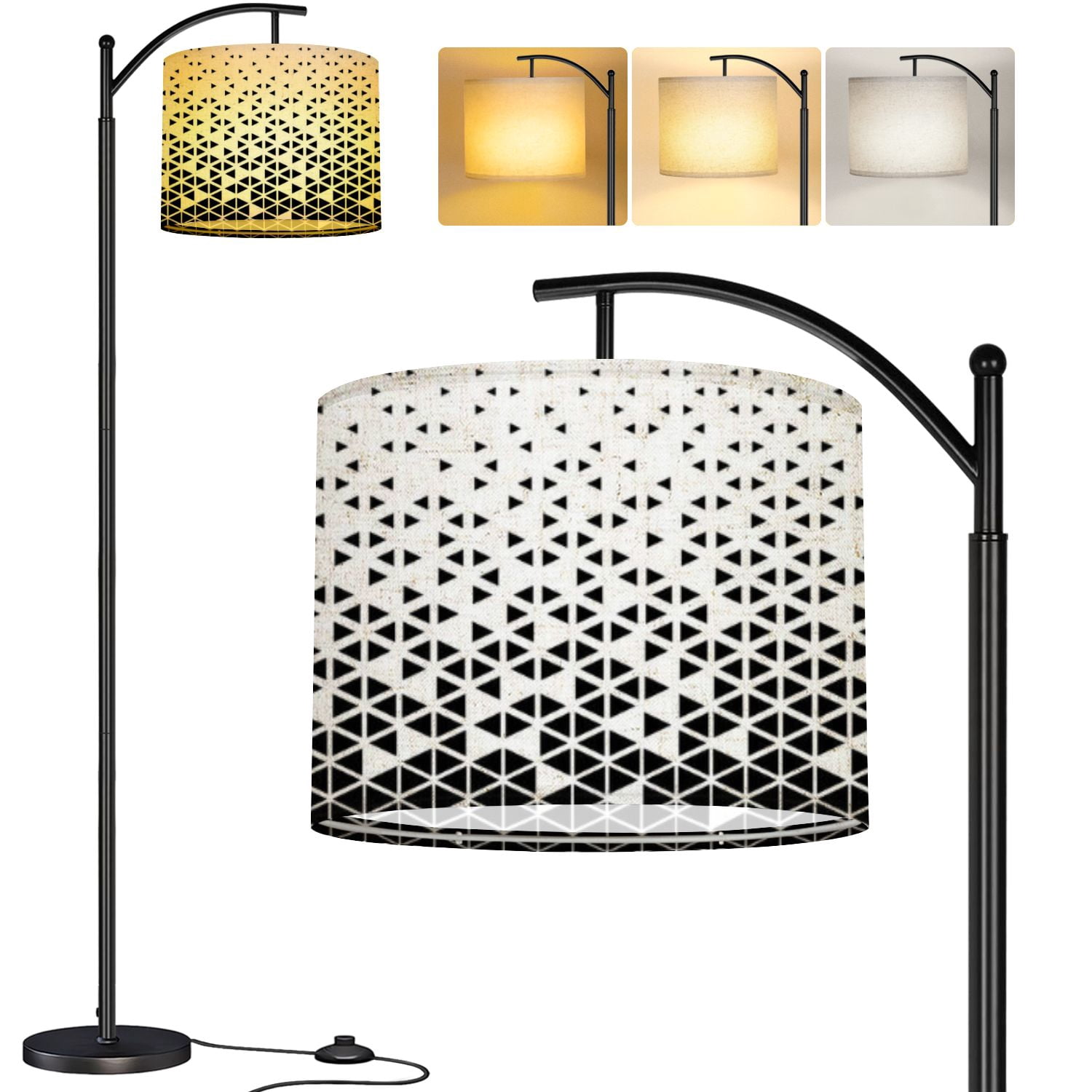 Triangular Lampshade Arc Floor Lamp Triangular geometric Black white triangle Tall Modern ...