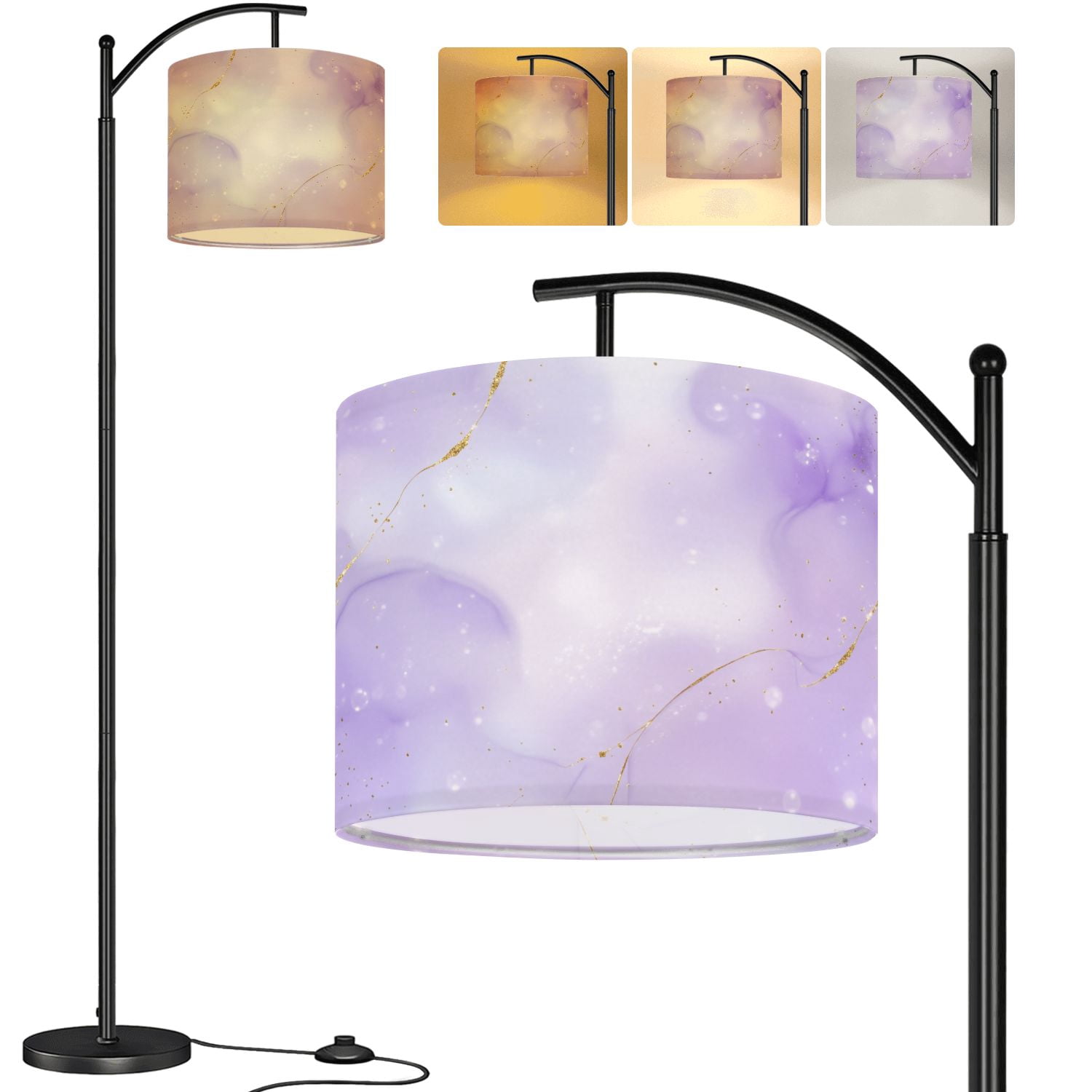 Arc Floor Lamp Violet lavender liquid watercolor marble Tall Modern ...