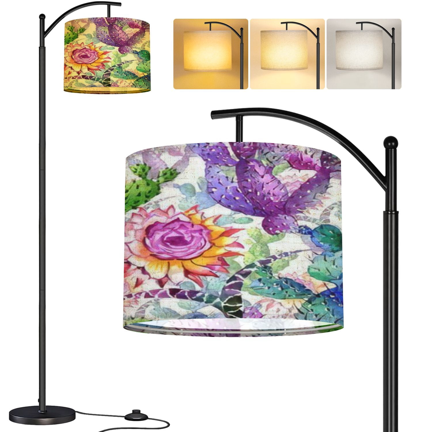 Arc Floor Lamp Wildflower cactus flower pattern watercolor style Full ...
