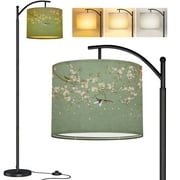 Arc Floor Lamp decor beautiful birds flower green Tall Modern Standing Lamp LED Adjustable Linen Lampshade 3 Color Temperatures