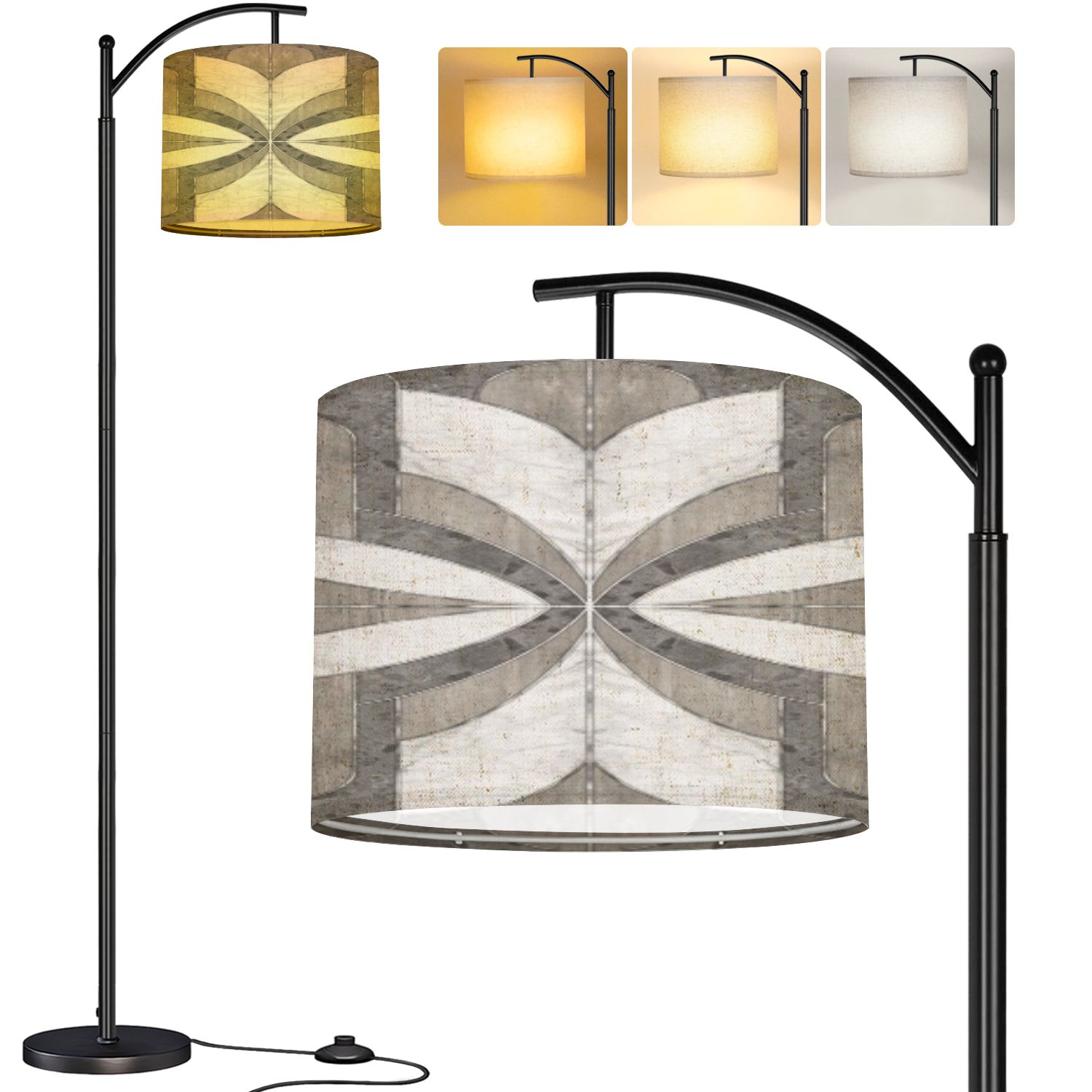 Arc Floor Lamp geometrical marble wooden texture modern marble mosaic ...
