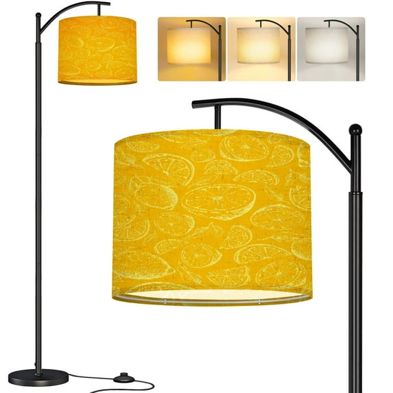 Arc Floor Lamp lemon pattern lemonade seamless pattern whole lemon lemon slice Tall Modern Standing Lamp LED Adjustable Linen Lampshade 3 Color Temperatures