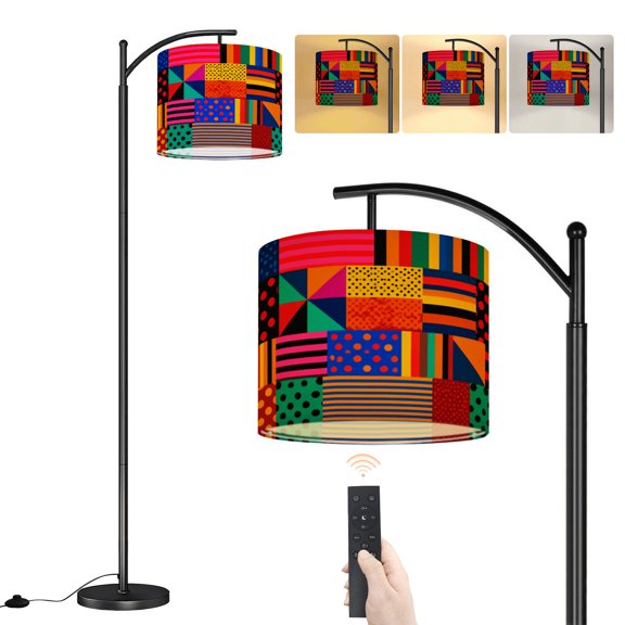 Arc Floor Lamp mid century Geometric modern Polka Dots Stripes abstract red retro Dimmable Modern Standing Lamp with Remote Adjustable Shade Footswitch Tall Pole Lamp for Living Room Bedroom