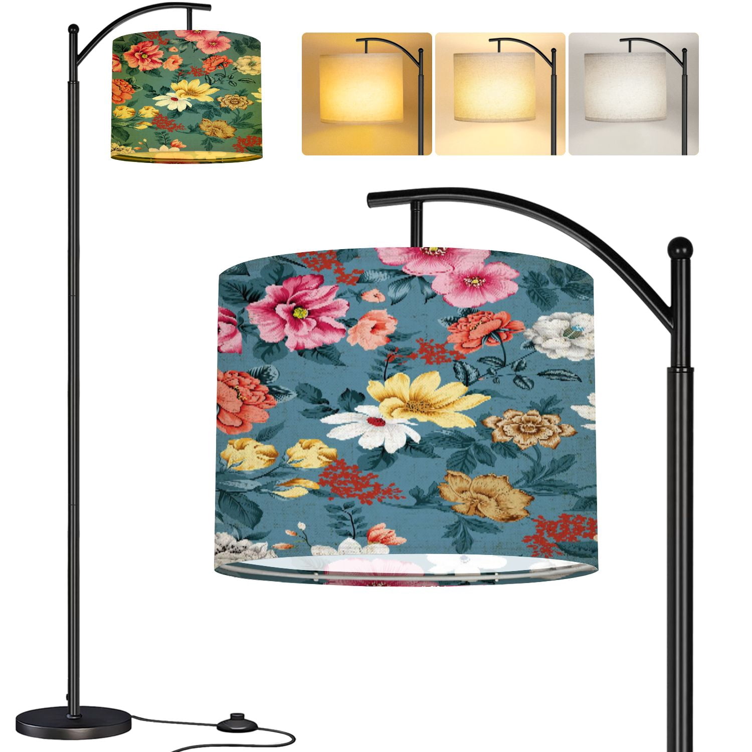 Arc Floor Lamp pink orange yellow grey brown flowers green leaves ...