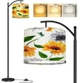 thumbnail image 1 of Arc Floor Lamp seamless pattern watercolor drawings sunflowers butterflies Tall Modern Standing Lamp LED Adjustable Linen Lampshade 3 Color Temperatures, 1 of 8