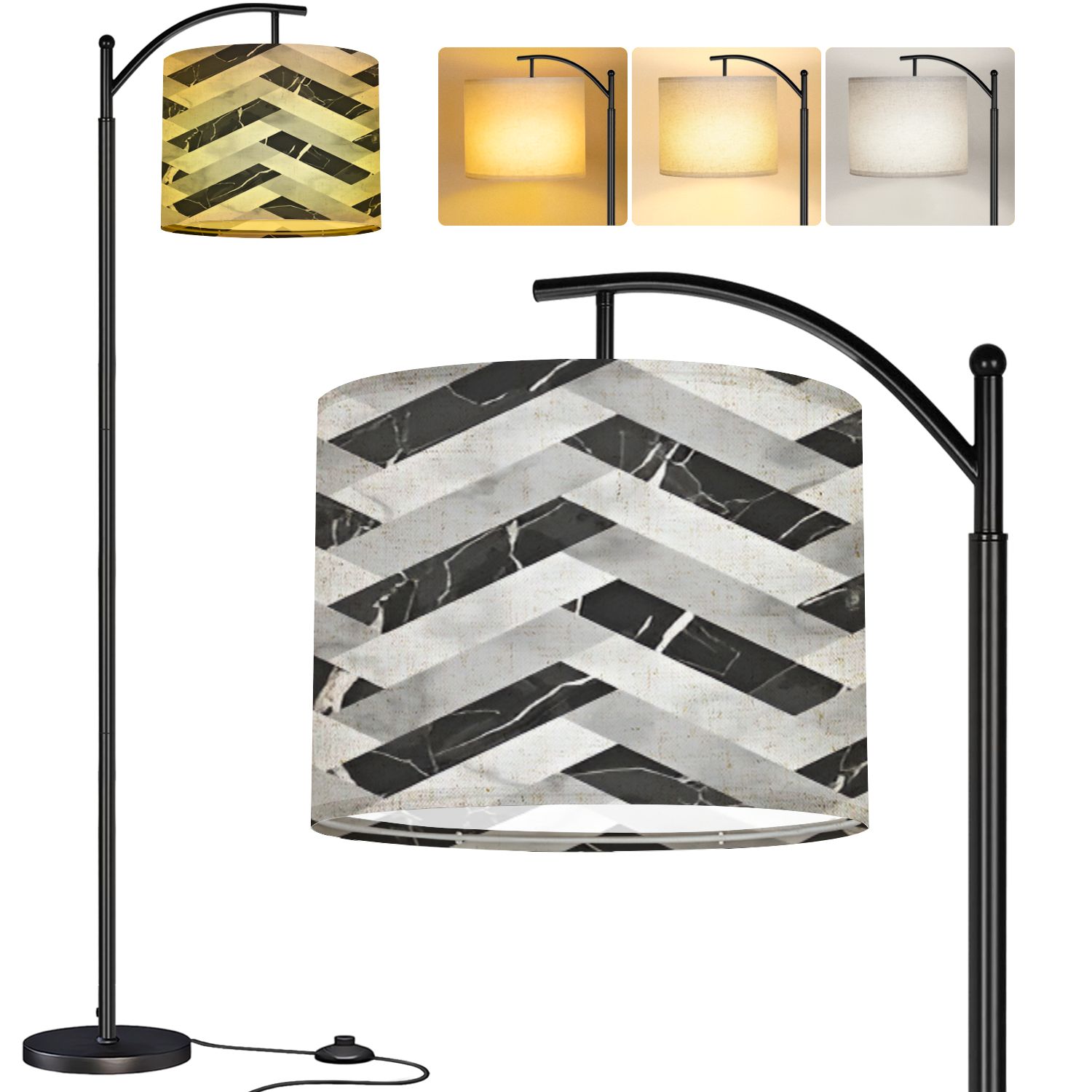 Arc Floor Lamp white black herringbone marble seamless Repeat diagonal ...
