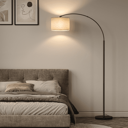 SUNMORY 75″ Arc Floor Lamp with 3 Color Temperature, Modern Floor Lamp with 9w LED Bulb,  Tall Lamp with Hanging Drum Shade & Weighted Base, Arched Standing Lamp for Bedroom, Living Room, Study Room