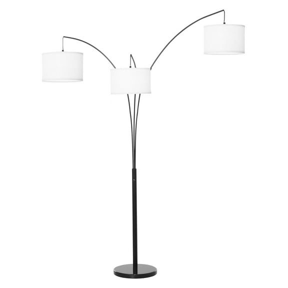 Arc Floor Lamp with 3 Drum Shades - Contemporary Trilight Pole Lamp for Living Room & Bedroom - Black & White