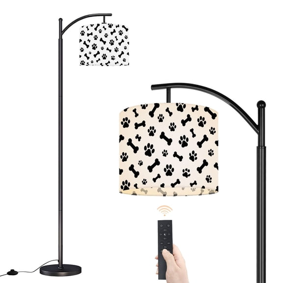 Arc Floor Lamp with Adjustable Lampshade Bone Cat Dog Paw Standing Lamp 3 Color Temperatures Dimmable Tall Pole Lamp with Foot Switch for Bedroom