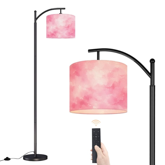 Arc Floor Lamp with Adjustable Lampshade Pink color Standing Lamp 3 Color Temperatures Dimmable Tall Pole Lamp with Foot Switch for Bedroom