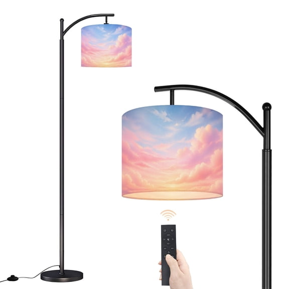 Arc Floor Lamp with Adjustable Lampshade Rainbow Clouds Standing Lamp 3 Color Temperatures Dimmable Tall Pole Lamp with Foot Switch for Bedroom