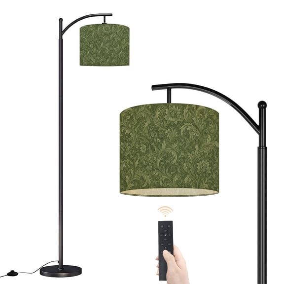 Arc Floor Lamp with Adjustable Lampshade faded paper floral Standing Lamp 3 Color Temperatures Dimmable Tall Pole Lamp with Foot Switch for Bedroom