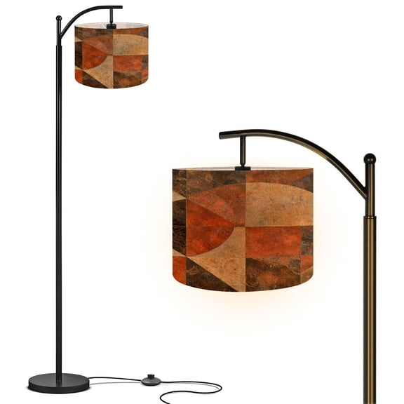 Arc Floor Lamp with Remote ,Adjustable Linen Drum Shade, Abstract Modern LED Floor Lamp with Foot Switch