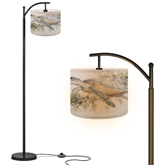 Arc Floor Lamp with Remote ,Adjustable Linen Drum Shade, Ocean Modern LED Floor Lamp with Foot Switch
