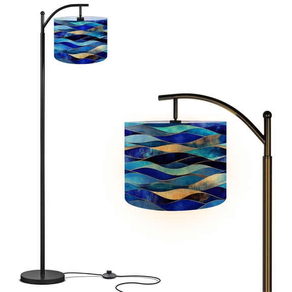 Arc Floor Lamp with Remote ,Adjustable Linen Drum Shade, Stained Modern LED Floor Lamp with Foot Switch
