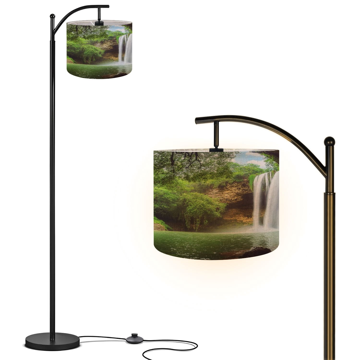 EIDISUNY Gold Arc Floor Lamp With Green Glass Shade - Dimmable Standing Lamp With Remote For Living Room Or Bedroom (Bulb Included)