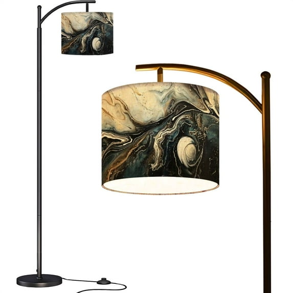 Arc Floor Lamps Abstract Liquid fluid black dark marble obsidian blue teal ripples Modern LED Adjustable Lampshade Standing Light for Living Room Reading Bedroom Office