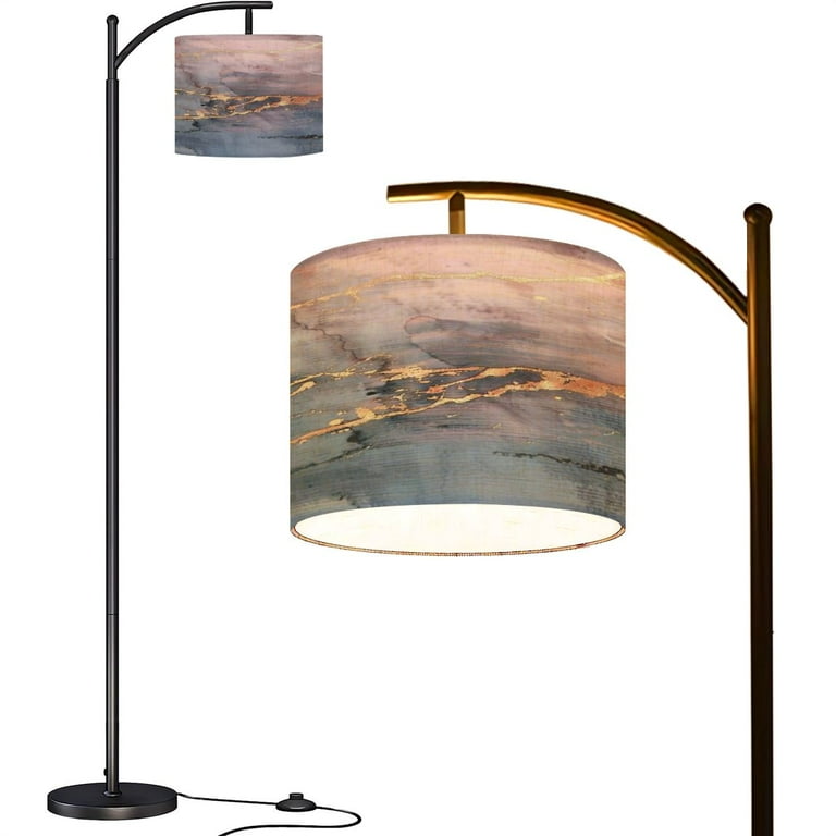 Arc Floor Lamps Abstract Rose Gold Marbled Veins Are Overlaid An Ombre Watercolor Modern LED Adjustable Lampshade Standing Light for Living Room