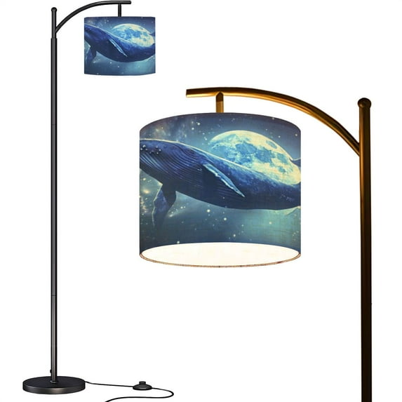 Arc Floor Lamps Big humpback whale swims space among stars planet Fantastic art space Modern LED Adjustable Lampshade Standing Light for Living Room Reading Bedroom