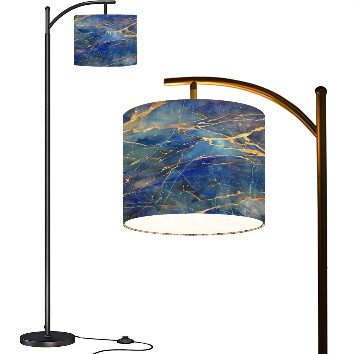 Picture of Arc Floor Lamps Blue marble gold abstract texture Indigo blue marbling ...