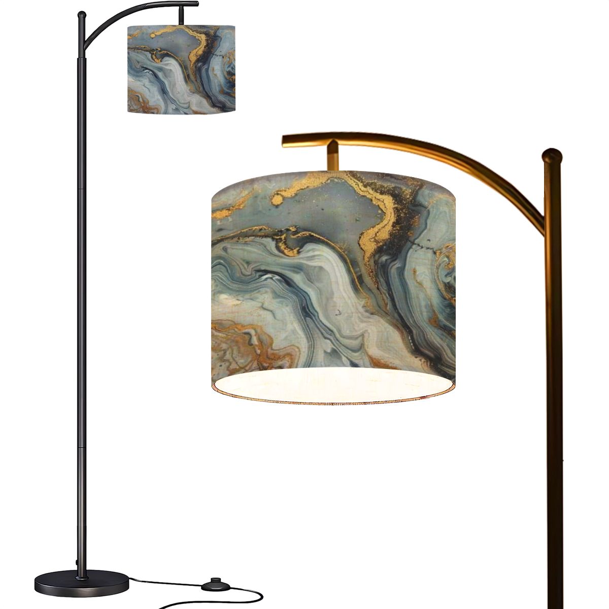 Picture of Arc Floor Lamps Blue marbling pattern Golden marble liquid texture ...