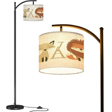 Arc Floor Lamps Boho Alphabet Playful Lion Soft Whimsical Colors Modern LED Adjustable Lampshade Standing Light for Living Room Reading Bedroom Office