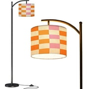 Arc Floor Lamps Checkerboard Geometric pastel square texture vintage style Hippie 70s Modern LED Adjustable Lampshade Standing Light for Living Room Reading Bedroom Office