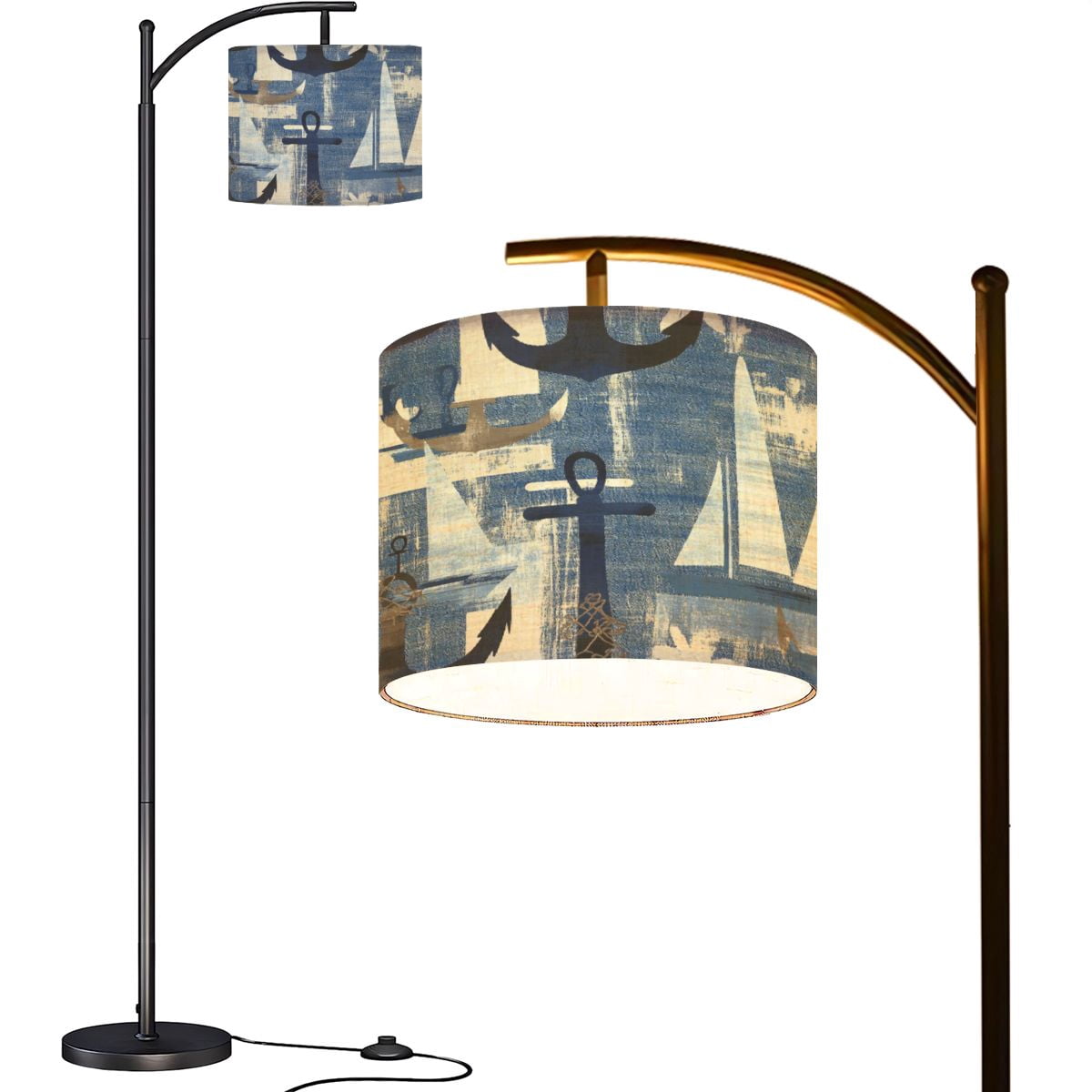 Curated visual reference: Coastal Nautical Reading Light Reference: Arc Floor Lamps Coastal Nautical Pattern Anchors Sailboats Helms Modern