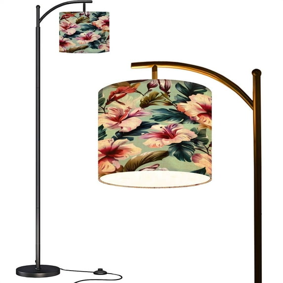 Arc Floor Lamps Flowers seamless pattern Floral nature decorative White pink lilies Modern LED Adjustable Lampshade Standing Light for Living Room Reading Bedroom Office
