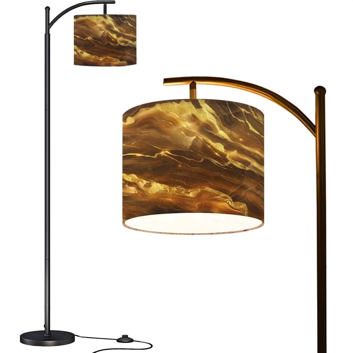Arc Floor Lamps Gold flowing marbled stone backdrop shades brown A glittering luxury Modern LED Adjustable Lampshade Standing Light for Living Room Reading Bedroom Office