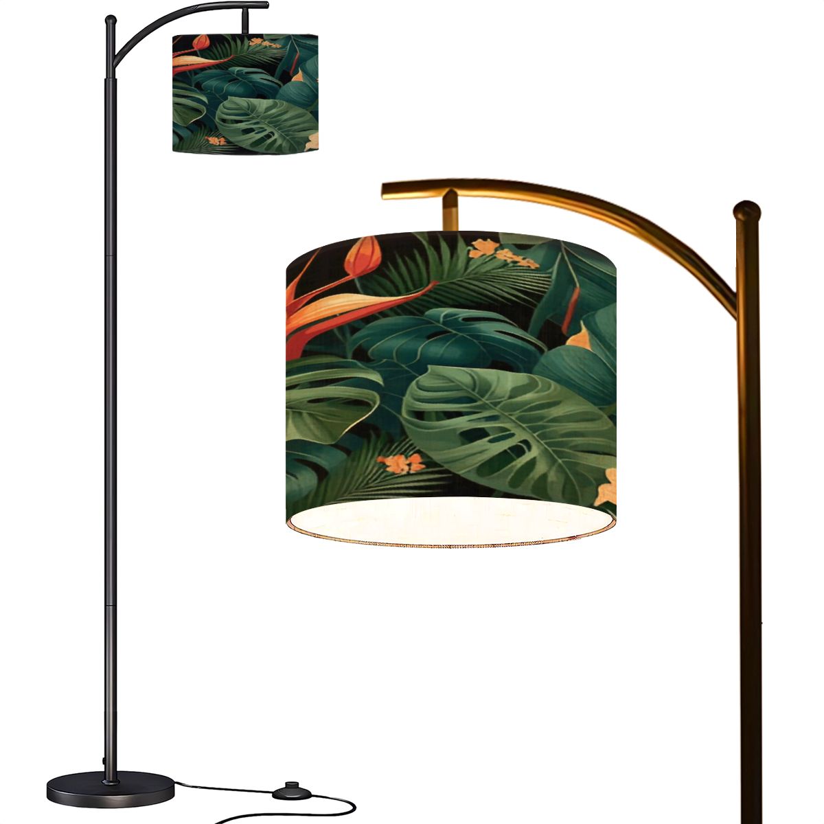 Arc Floor Lamps Green tropical forest monstera leaves palm leaves branches Exotic Modern LED ...