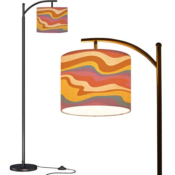 Arc Floor Lamps Groovy retro seamless pattern wavy rainbow for trendy funky prints Modern LED Adjustable Lampshade Standing Light for Living Room Reading Bedroom Office