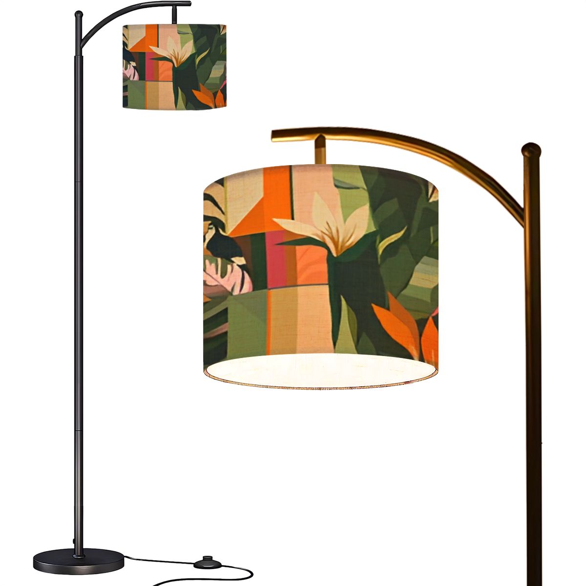 Arc Floor Lamps Hand drawn exotic conceptual abstract botanical print Creative collage Modern ...