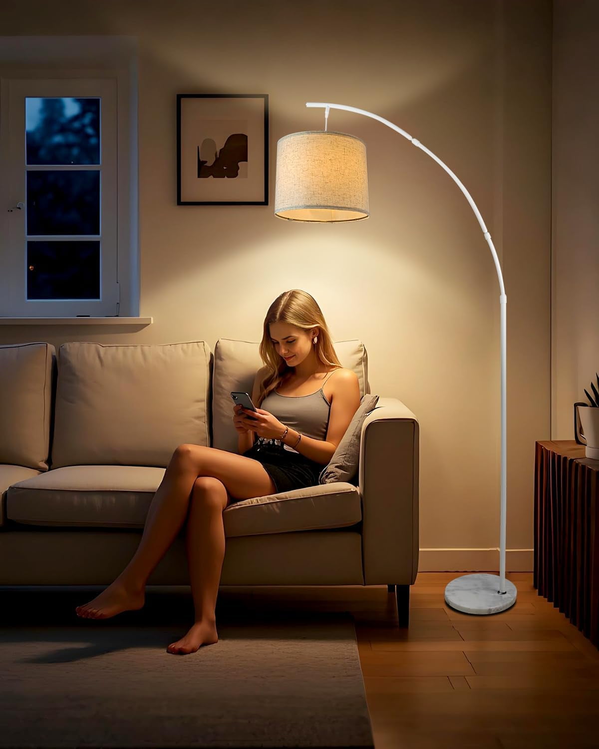 Arc Floor Lamps for Living Room, Modern Standing Lamp with Hanging Drum ...