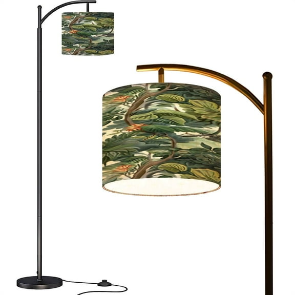Arc Floor Lamps Luxury seamless pattern jungle trees Modern LED Adjustable Lampshade Standing Light for Living Room Reading Bedroom Office