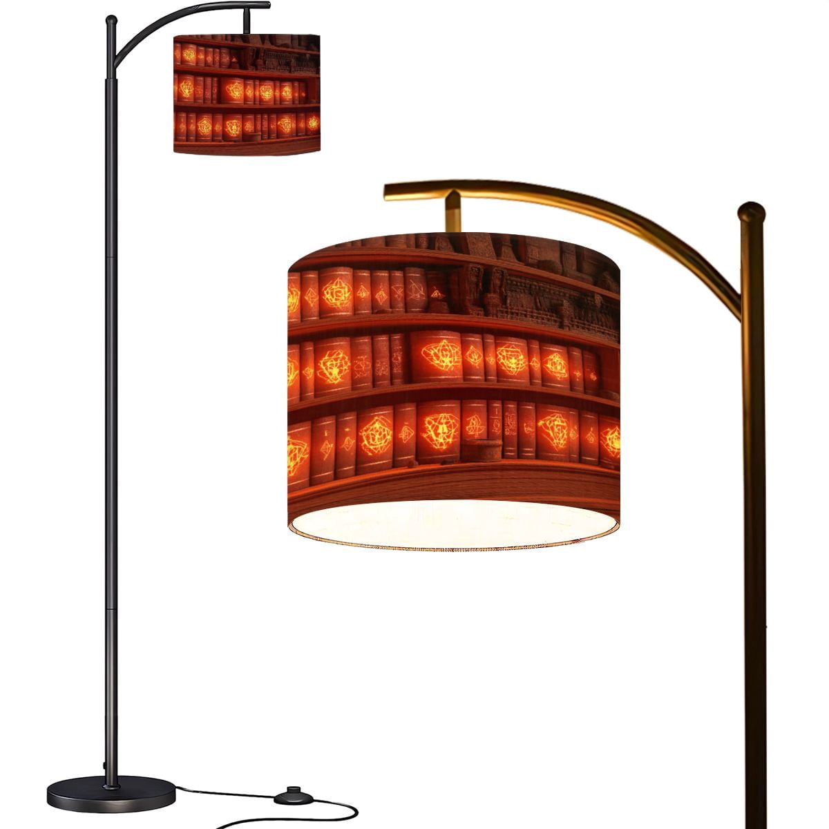 Arc Floor Lamps Magical Leather Books Illustration Cozy Library Art ...