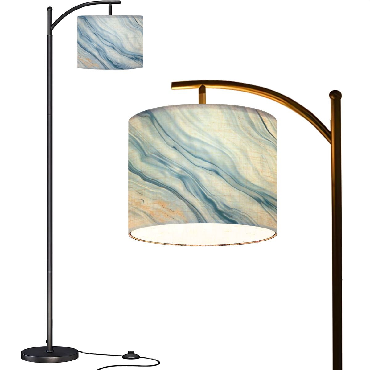 Arc Floor Lamps Marble rock texture blue ink pattern liquid