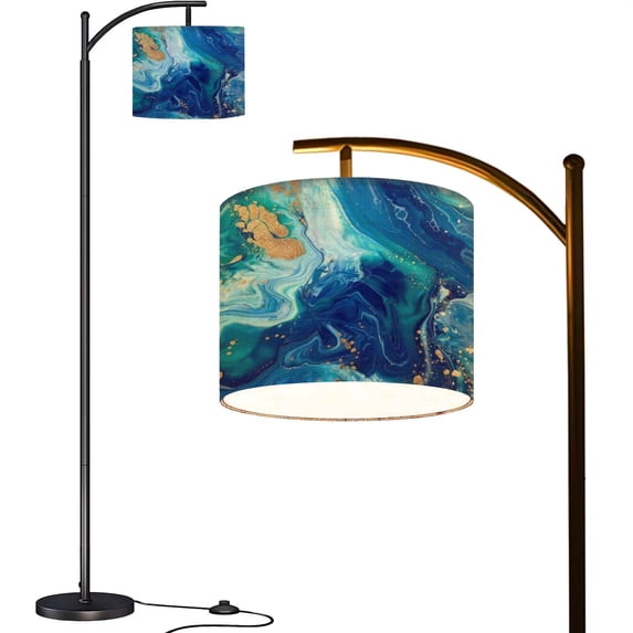Arc Floor Lamps Marbled blue abstract Liquid marble pattern Modern LED Adjustable Lampshade Standing Light for Living Room Reading Bedroom Office