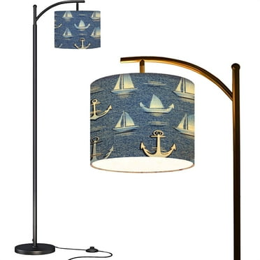 Arc Floor Lamps Nautical Helms Monochromatic Blue Color Scheme Modern LED Adjustable Lampshade Standing Light for Living Room Reading Bedroom Office