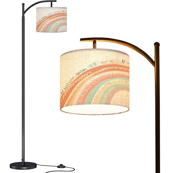 Arc Floor Lamps Pastel Earthy Toned Boho Rainbow Illustration for Tranquil Decor Modern LED Adjustable Lampshade Standing Light for Living Room Reading Bedroom Office