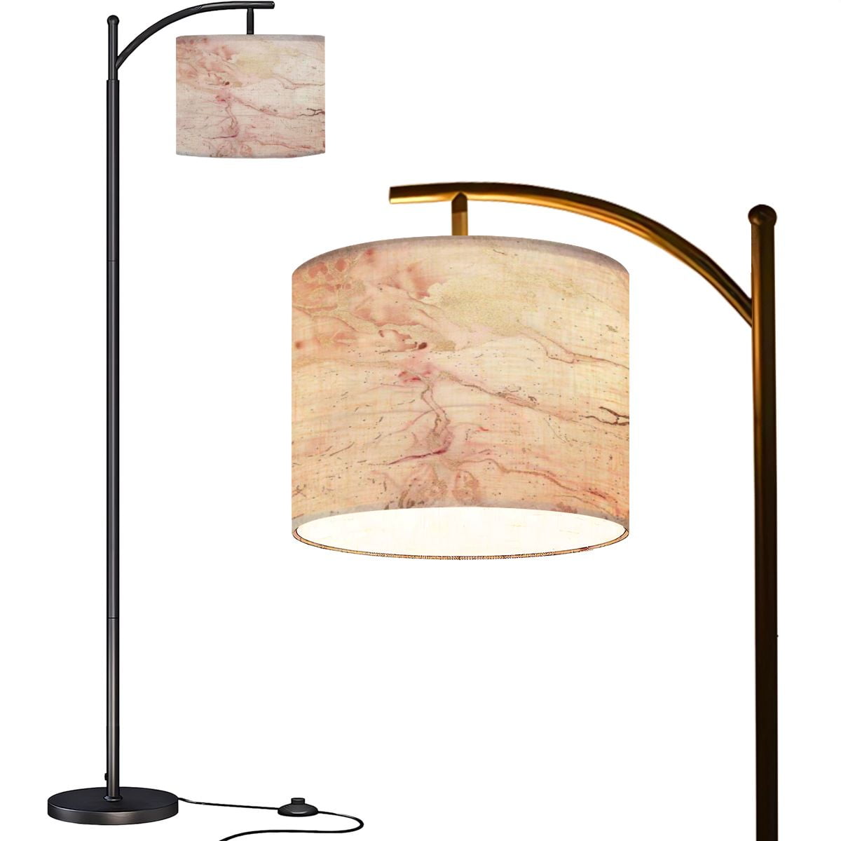 Arc Floor Lamps Pink marble gold texture Modern LED Adjustable ...