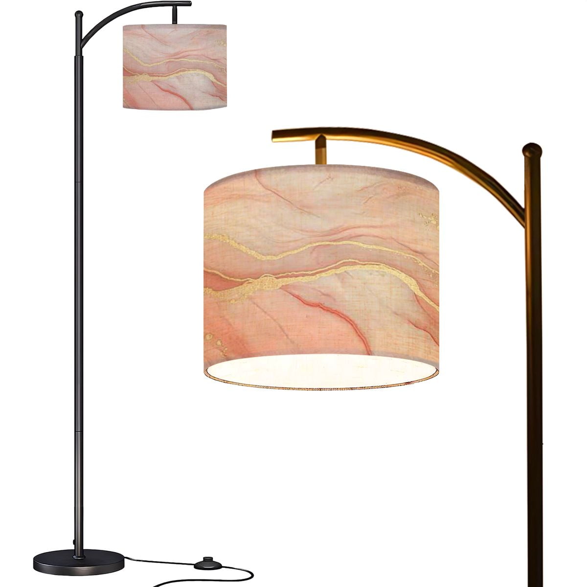Arc Floor Lamps Pink marble rose gold Modern LED Adjustable Lampshade ...
