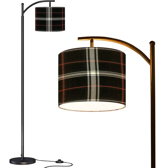 Arc Floor Lamps Plaid black red white Tartan check plaid for autumn winter Modern LED Adjustable Lampshade Standing Light for Living Room Reading Bedroom Office