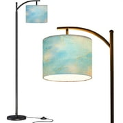 Arc Floor Lamps Royal cyan mint liquid marble watercolor white lines brush stains Teal Modern LED Adjustable Lampshade Standing Light for Living Room Reading Bedroom Office