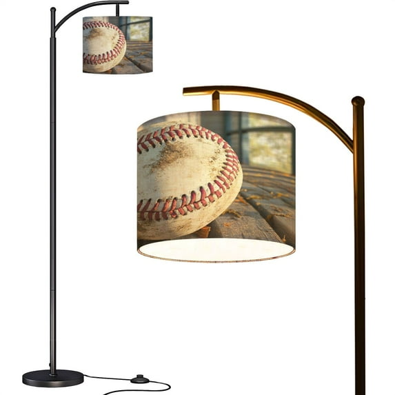 Arc Floor Lamps Rustic Charm Vintage Baseball Wooden Porch Shadows Modern LED Adjustable Lampshade Standing Light for Living Room Reading Bedroom Office
