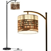 Arc Floor Lamps Rustic Country Bookshelf Repurposed Barn Wood Folk Art Modern LED Adjustable Lampshade Standing Light for Living Room Reading Bedroom Office