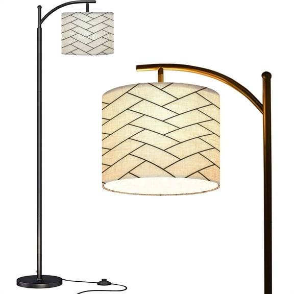 Arc Floor Lamps Seamless Herringbone Pattern Black white Modern LED Adjustable Lampshade Standing Light for Living Room Reading Bedroom Office