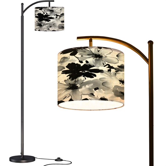 Arc Floor Lamps Seamless flower pattern dark floral elements watercolor texture black Modern LED Adjustable Lampshade Standing Light for Living Room Reading Bedroom Office