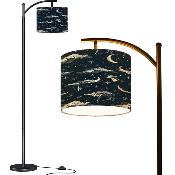 Arc Floor Lamps Seamless pattern celestial moon stars clouds night sky Modern LED Adjustable Lampshade Standing Light for Living Room Reading Bedroom Office